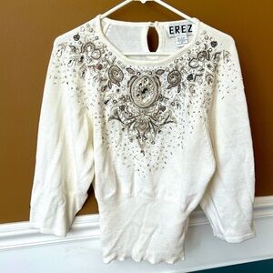 EREZ Womens Beaded Sweater Size M Quiet Luxury Vintage Fairy Feminine Whimsical